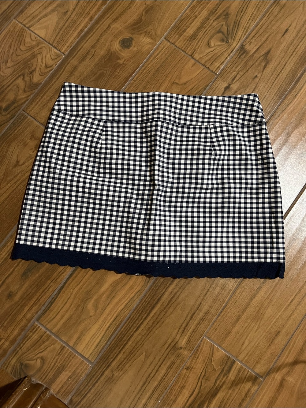 Cato Navy and White Gingham Mini Skirt with Scalloped Hem
